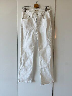 Madewell Mid-Rise Kick Out Crop Jeans Pure White Stretch Denim Sz 27